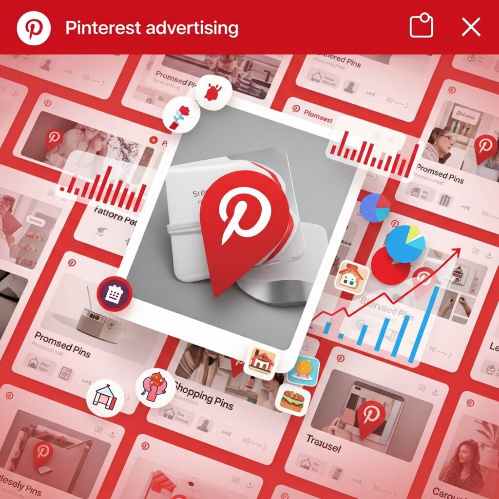 Pinterest advertising company image depicts Techosoft's campaign management, content curation, and audience building for visual platforms in Sydney.
